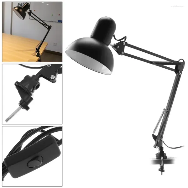 Lampes de table E27 Support d'éclairage de lampe de bureau à bras oscillant flexible avec tête de tête rotatif et support pour l'étude du bureau à domicile