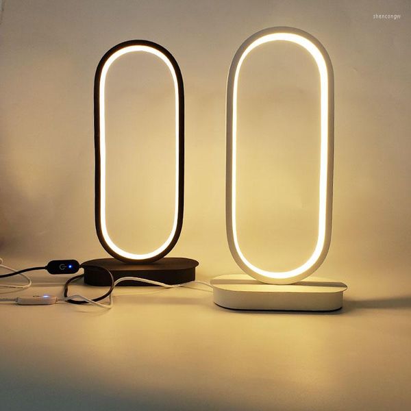 Lampes de table Lampe LED elliptique pour chambre à coucher bureau circulaire salon noir blanc dimmable chevet rond veilleuse