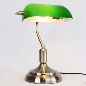 Lampes de table des lampes d'énergie d'énergie-vintage lampe de banquier E27 avec commutateur en verre vert couverture de couverture de couverture pour la maison pour la maison