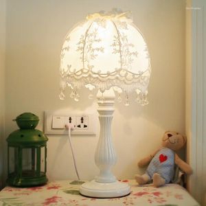 Tafellampen Europese mode kanten stof Wit Romantische Maisje Maid Mooie Dimmer Switch Wood Bedfoyerbedroom SFY001