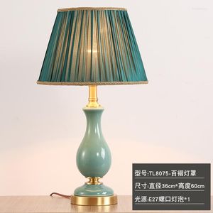 Tafellampen Europese groene stoffen lamp Eenvoudig klassiek decor keramische Chinese LED E27 Studie slaapkamer woonkamer bureau verlichting armatuur