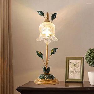 Tafellampen Europese Groene Vintage Villa El Decoratieve Lamp Goud Brons Slaapkamer Woonkamer Desktop LED Franse Bloemverlichting