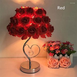 Lampes de table Style européen Rose fleur lampe à LED fête de mariage chambre chevet veilleuse décoration cadeau éclairage de vacances