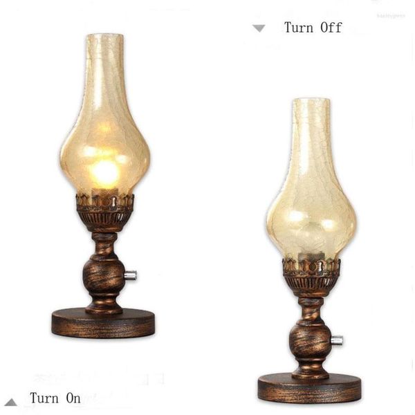 Lampes de table lampe à kérosène Vintage européenne pour chambre étude abat-jour en verre dépoli chevet rétro avec interrupteur à bouton réglable