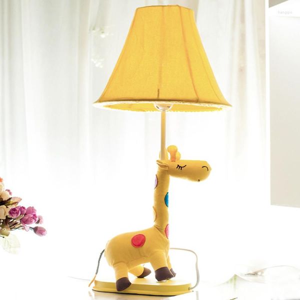 Lámparas de mesa Tela Animal Azul / Amarillo Rosa Manchado Jirafa Lámpara de dormitorio para sala de estar infantil