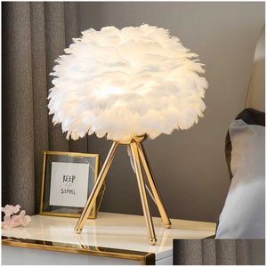 Tafellampen Veren Slaapkamerlamp Modern Nachtkastje Woonkamer Koffieshop Bruiloft Kerstdecoratie Romantische Gans Drop Levering Li Dhy4R