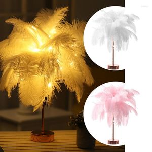 Lampes de table - Lampe à plumes avec télécommande USB Base en or rose pour la maison