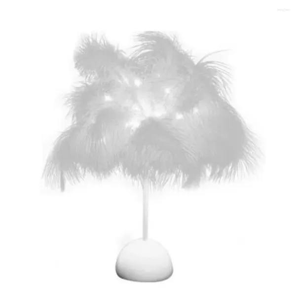 Lámparas de mesa, luz nocturna de plumas, luces LED al lado de la lámpara de escritorio para dormitorio, fiesta, boda, decoración romántica, Vintage blanco