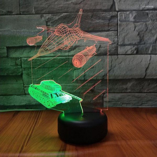 Lampes de table Fighter Tank 3D Visual Night Light Creative Sept Couleurs Touch Charge LED Stéréo Cadeau Lampe