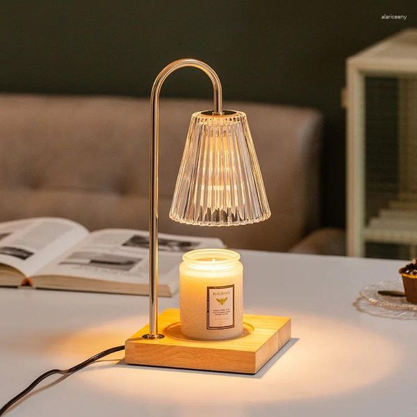 Lámparas de mesa Quemador de aromaterapia sin fuego Lámpara de cera de vidrio Vela Aceite esencial Ambiente de dormitorio