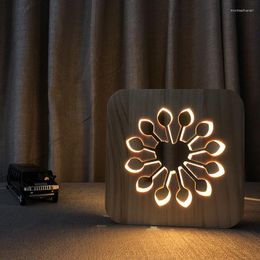 Tafellampen bloemvorm houten lamp led vervaardigd licht massief houten holte gesneden lamparas de meca para el dormitorio