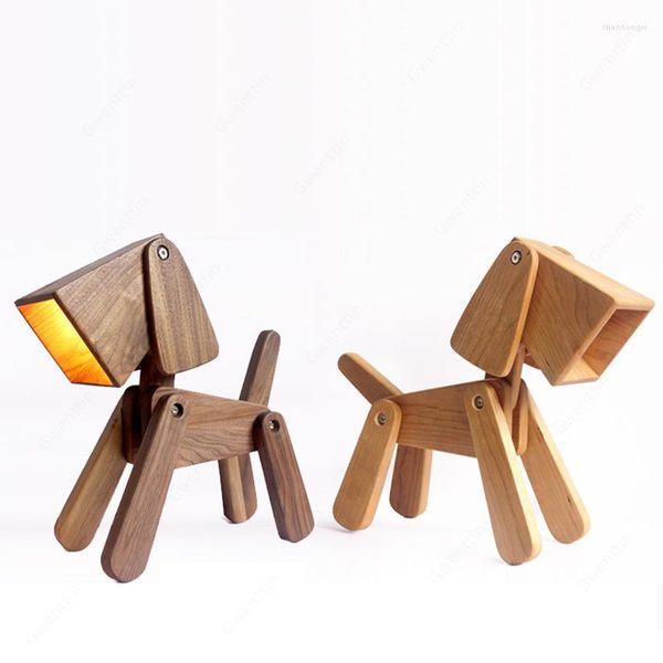 Lampes de table Pliable En Bois Chien Lumière Pour Salon Chambre Enfant Lampe Creative Home Decor Moderne Bureau Luminaires Led Luminaire