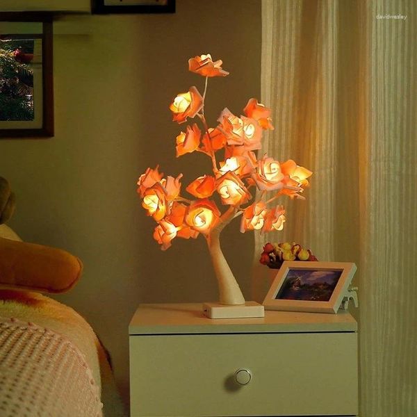 Lampes de table Forever Rose Tree Lampe LED Fleur USB Veilleuses Décor De Noël Cadeau Pour Enfants Chambre Éclairage Maison