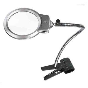 Lampes de table Livraison gratuite Gros LED Loupe Flexible Tige souple Lampe de bureau Loupe Loupe Pince 5X Clip Fix