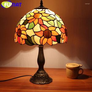Tafellampen Fuamt gebrandschilderd glas vintage zonnebloem bureaulamp woonkamer bedborstelige nikkel verlichting fixtrues