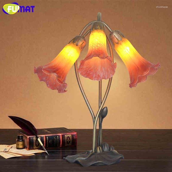 Lampes De Table FUMAT Style Antique Verre Lys Lampe Artistique Ambre Rouge Abat-Jour Stand Salon Magasin Bar Chambre Chevet Décor Lampe De Bureau