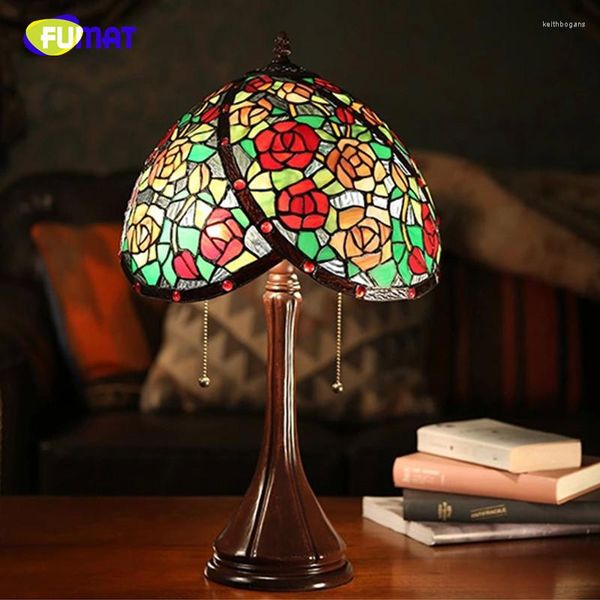 Lampes de table FUMAT vitrail lampe Style européen Art Rose fait à la main LED chevet salon mariage décor luminaire