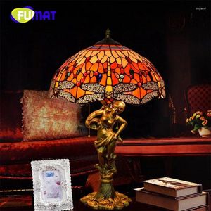 Lampes de table Fumat Tiffany chambre à coucher lampe de chevet de chevet teinte teinte rouge dragonfly rose art de salon rétro européen salle à manger