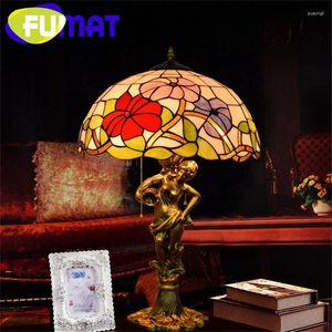 Lampes de table Fumat Tiffany European Style Barock Tache-vitrail Lampe Alloy Trumpet Fleur Déesse LED LED LUXE