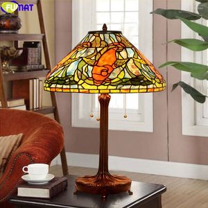 Tafellampen fumat tiffany rode goud vissen gebrandschilderd glaslamp koper frame bureau licht decoratieve kunst retro klassieke verlichting 18 inch led