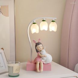 Lampes de table fille pour chambre d'enfants chambre fleur lampe de bureau chevet Led veilleuse rose princesse support luminaires