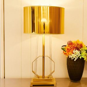 Tafellampen gouden lampenkap ijzer metaal voor woonkamer helder glazen strip luxueuze lamp Home Decor 220V 110V