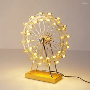 Lampes de table en acier inoxydable doré créatif grande roue LED gradation lumière chevet décor lampe moderne tour eiffel bâtiment mobilier