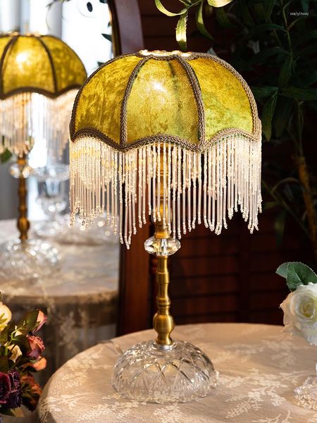 Lampes de table vert français rétro lampe de bureau chambre Ins fille coeur nostalgique princesse américaine romantique Su chevet