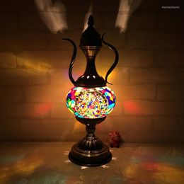 Tafellampen Handgemaakt Mozaïek Glas Romantisch Bed Licht Mediterrane Stijl Home Art Decor Turkse Lamp Vintage Geglazuurd Potvormig