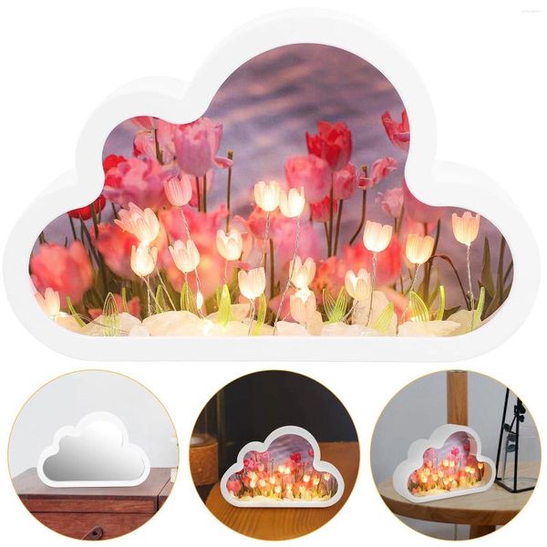 Lámparas de mesa hechas a mano DIY nube tulipán espejo luz nocturna adornos luminosos decoración del dormitorio escritorio plástico