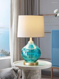 Lampes de table personnalisation haut de gamme lampe de bureau en verre bleu méditerranéen étude chambre chevet créatif tout cuivre luxe