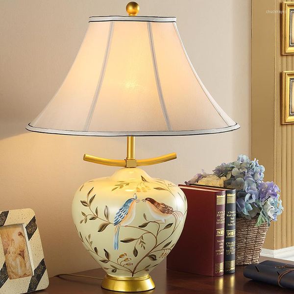 Lampes de table haut de gamme peint à la main créatif tissu en céramique chinoise E27 lampe à intensité variable pour décor de mariage salon chambre 1740
