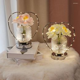 Lampes de table à la maison décor de mariage d'anniversaire: Lights de nuit de rose sans fil LED Artificial Flower Lampe Real Touch Bouquet