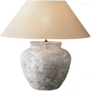 Lampes de table chez l'habitant El lampe en céramique rétro chambre chevet décoration à la main lin ombre remplissage
