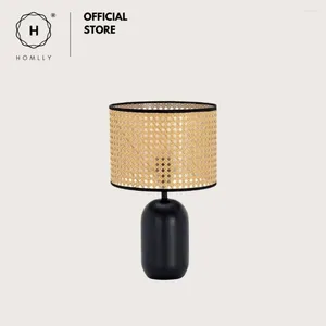 Lampes de table homlly homly rattan japandi lampe de base noire