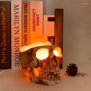 Tafellampen horror schedel zout steen lamp slaapkamer bureaublad dimable hars decoratief led spookhoofd nachtlicht