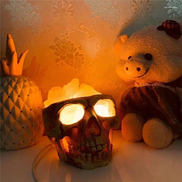 Lámparas de mesa Horror Calavera Sal Sal Pedrina Lámpara Desktop de resina Dimmable Decoración Led Fantasma Luz de noche