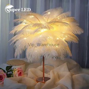 Tafellampen Hot DIY Creatieve Veer Tafellamp Warm Wit Licht Boom Veer Lampenkap Meisje LED Bruiloft Decoratieve Verlichting Roze Verjaardag YQ231006