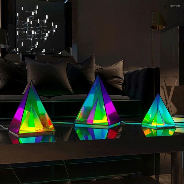 Lampes de table Intérieur Noxu Supesu Pyramide Lampe Salon Chambre Atmosphère Créative LED Cube Positif Acrylique Couleur Veilleuse
