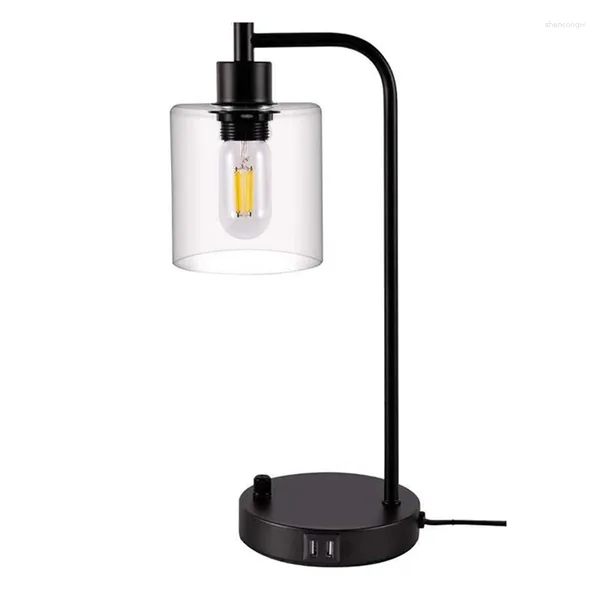 Lampes de table lampe industrielle entièrement dimmable avec une double nuance de verre à port USB 6W 2700K