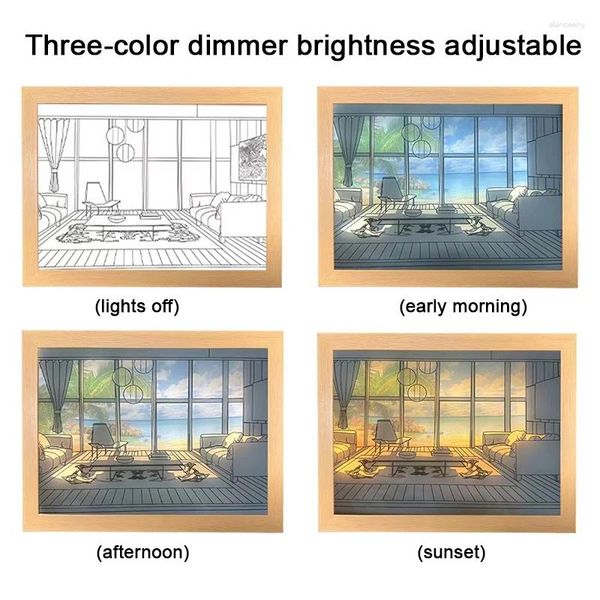 Lampes de table INS LED Light Peinture USB Plug Gradation Mur Artwork Lampe Intérieur Lumière du Soleil Fenêtre En Bois Po Nuit Décoration Lumineuse