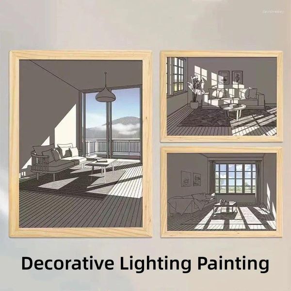 Lámparas de mesa INS Estilo Luz Deco Pintura LED Moderno USB Plug-In Modelo Arte de la pared Interior Luz solar Ventana Marco de madera PO Lámpara cálida