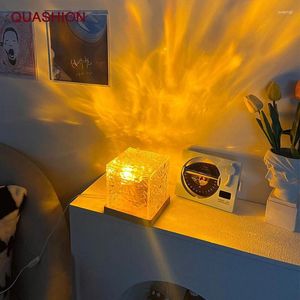 Tafellampen ins usb vierkante lamp roterend water graan creatief beddynamische vlam sfeer romantisch cadeau voor slaapkamer decor