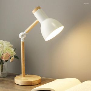 Lampes de table fer lampe de bureau Protection des yeux lecture lumière LED pliant Simple salon chambre décor à la maison créatif nordique en bois