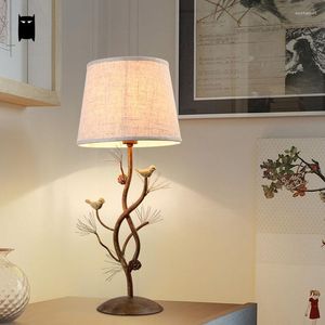 Tafellampen ijzeren stof schaduw vogel pinecone lamp armatuur vintage industriële antieke retro rustieke landelijke bureau licht luminaria slaapkamer