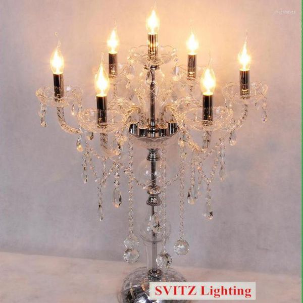 Lámparas de mesa Lámpara de cristal de cristal de Italia Luz de trabajo LED Candelabros transparentes Candelabros de boda modernos