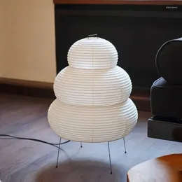 Lámparas de mesa Lámpara de pie de papel de arroz blanco decorativo de escritorio simple japonés Sala de estar Villa Estudio Loft Mesita de noche Arte Trípode Luz de escritorio