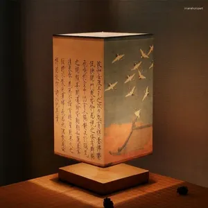 Lampes de table japonais carré lampe en bois massif chinois rétro zen de chambre à coucher de chambre à coucher