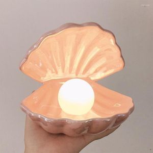 Lampes de table de style japonais en céramique coquille perle nocturne fantasy sirène fée de fée lampe de chevet de chambre à coucher éclairage