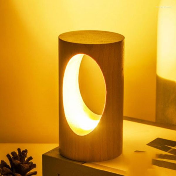 Lampes de table Style japonais Led Intelligent veilleuse en bois massif Usb alimentation arbre trou lampe pour salon chambre chevet